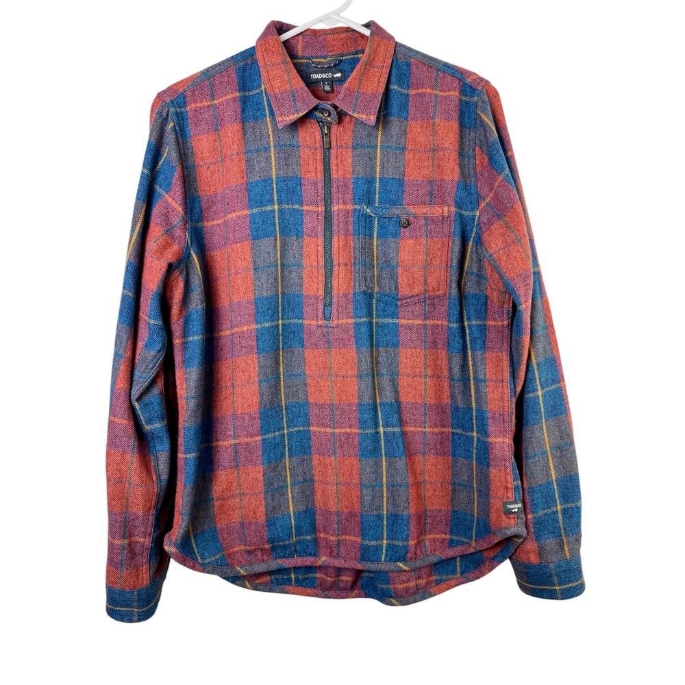 Toad&Co Orange Plaid Half-Zip Button Down Shirt - Picture 2 of 9